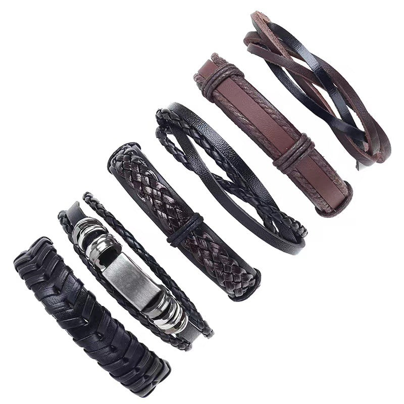 Woven Bracelet Leather Multi-layer Set Electroplated Black Eight Characters