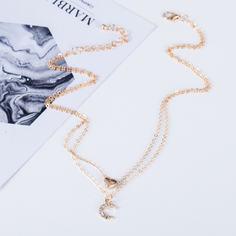 Fashion Multilayer Love Moon Pendant Necklace