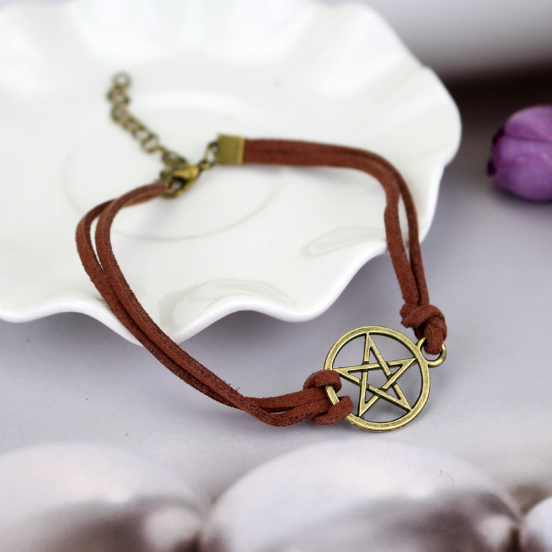 Pentagram woven leather rope bracelet
