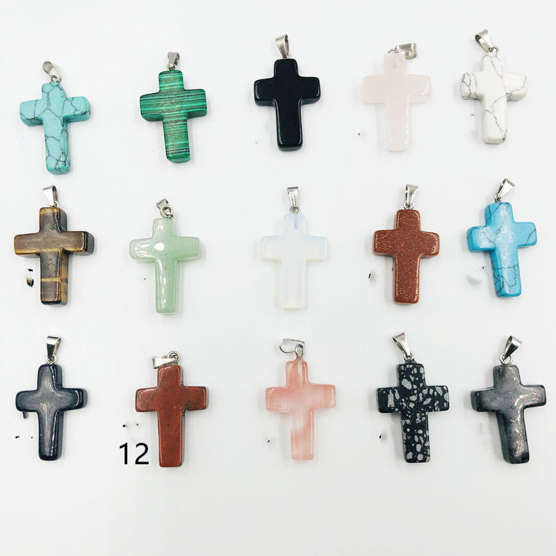 Colorful Crystal Natural Stone Cross Necklace