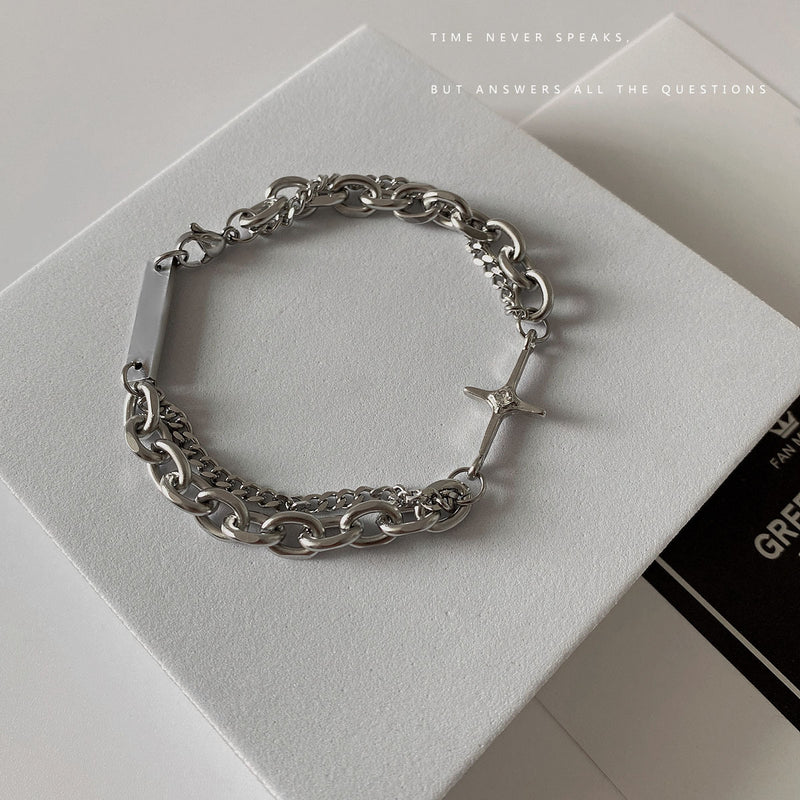 Cold Wind Niche Design Sense Retro Cross Diamond Double-layer Bracelet