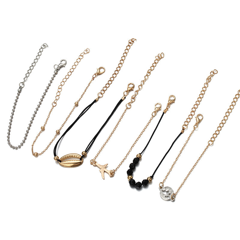 Fashion Alloy Shell Airplane Round Bead Chain Bracelet Six-Piece Set Combination Bracelet