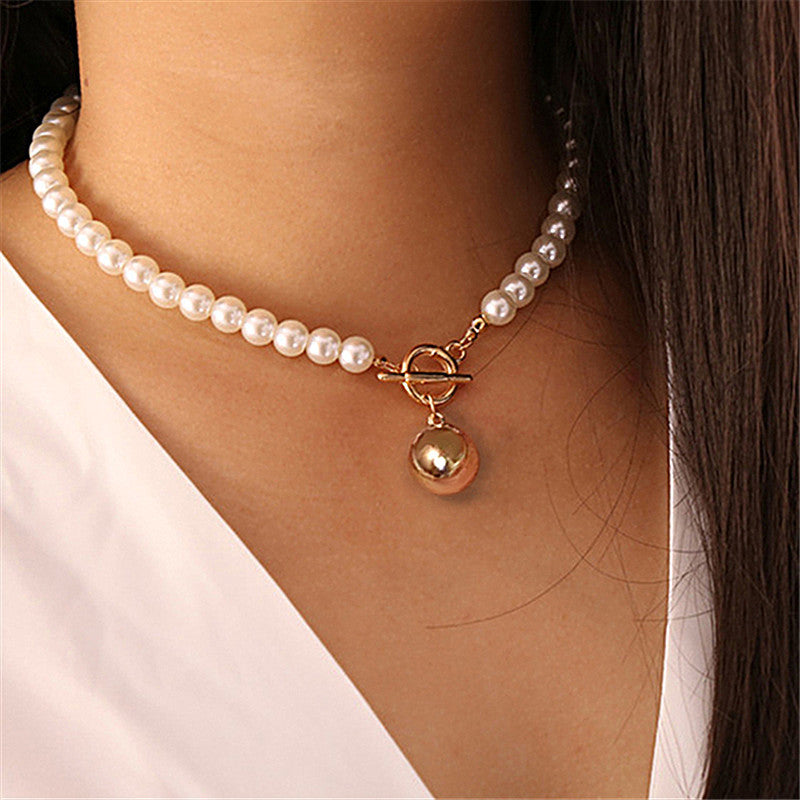 Ot Buckle Drop Ball Pearl Retro Necklace Women