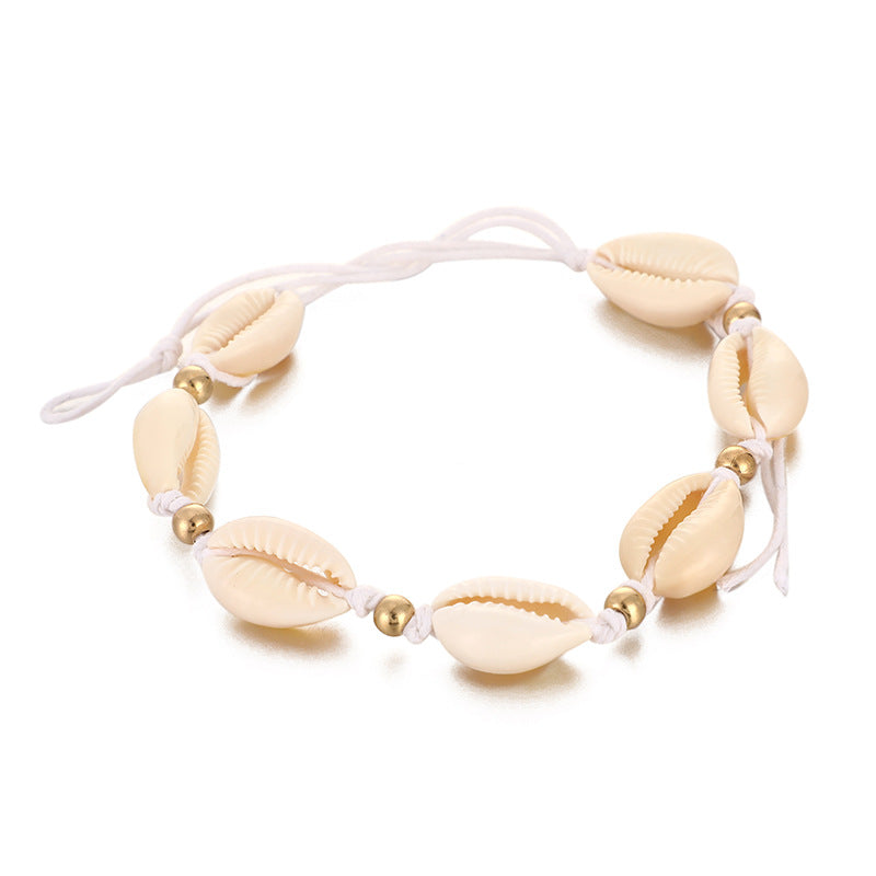 Braided Wax Line Rice Zhu Conch Shell Anklet 5-Piece Set