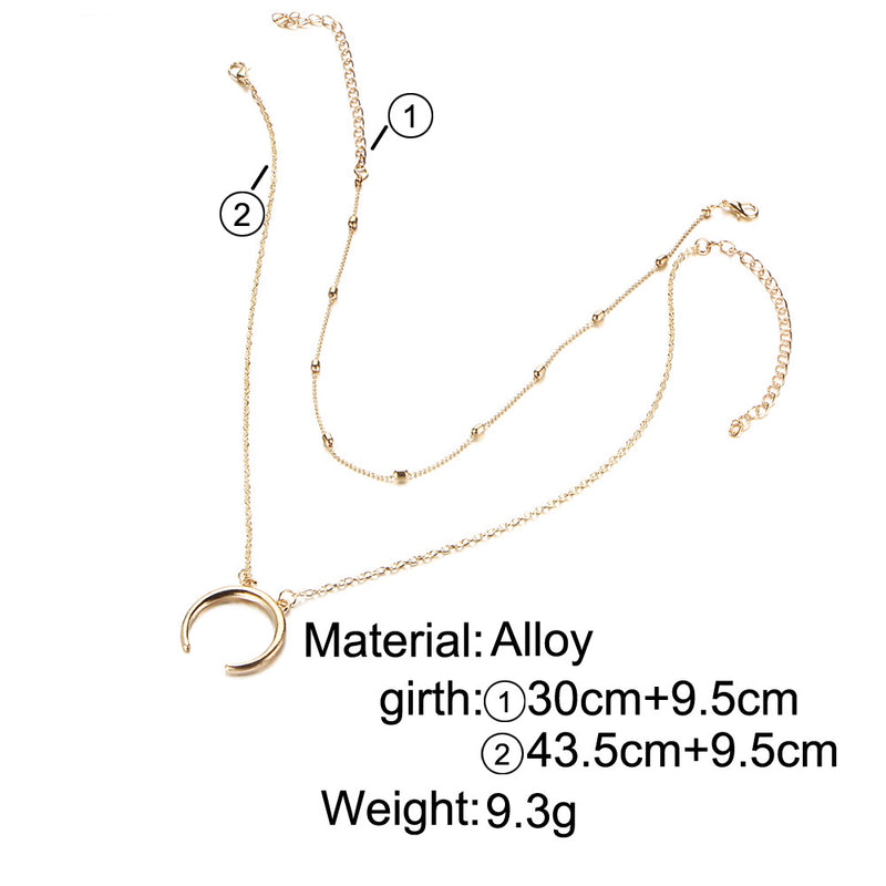 European cross-border fashion accessories double copper bead Moon Pendant horn Necklace Chain multi clavicle