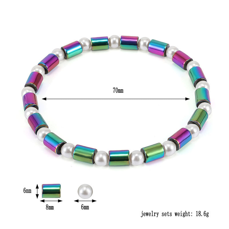 Magnetic Oval Bead Black Magnet Electroplating AB Color Anklet