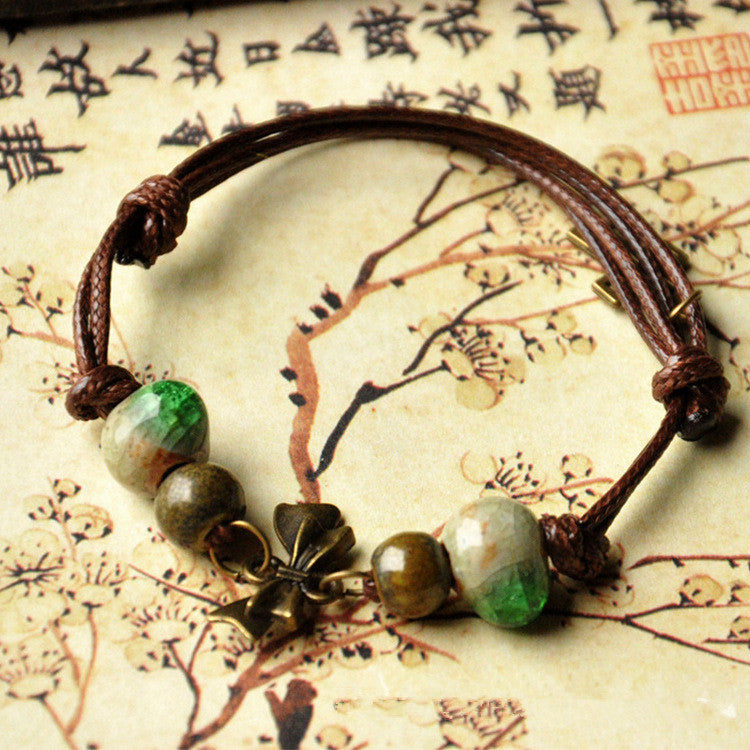Hand-knitted ceramic bead bracelet