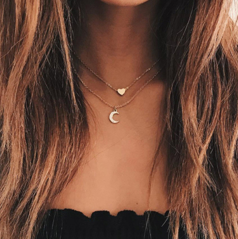 Fashion Multilayer Love Moon Pendant Necklace