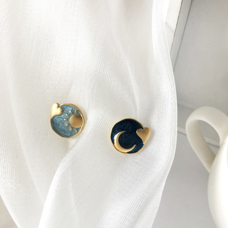 Sun Moon Stud Earrings Creative Round Oil Drop Earrings