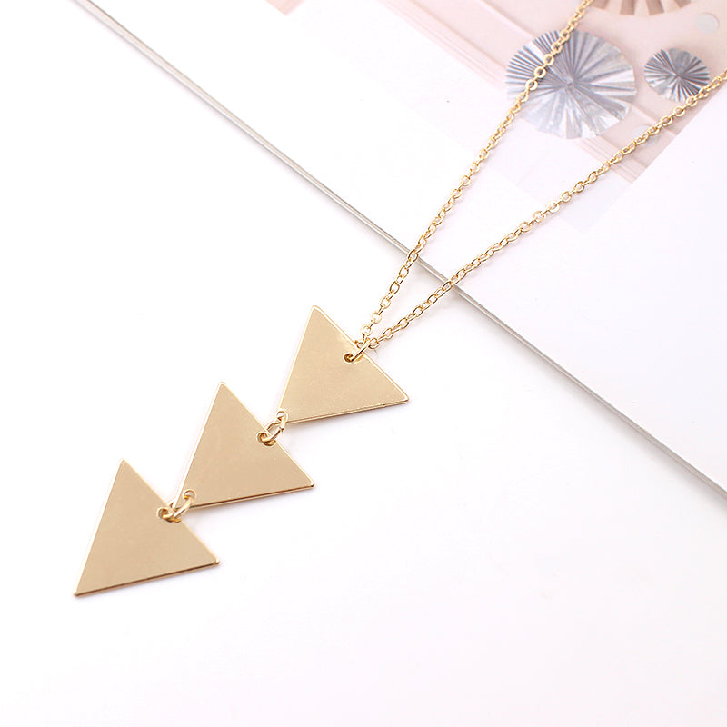 European and American fashion accessories Long chain metal smooth triangle piece pendant necklace Simple jewelry wholesale