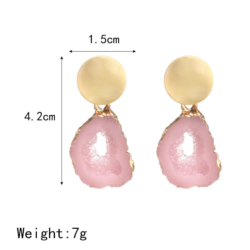 Geometric Shape Imitation Natural Crystal Stone Earrings