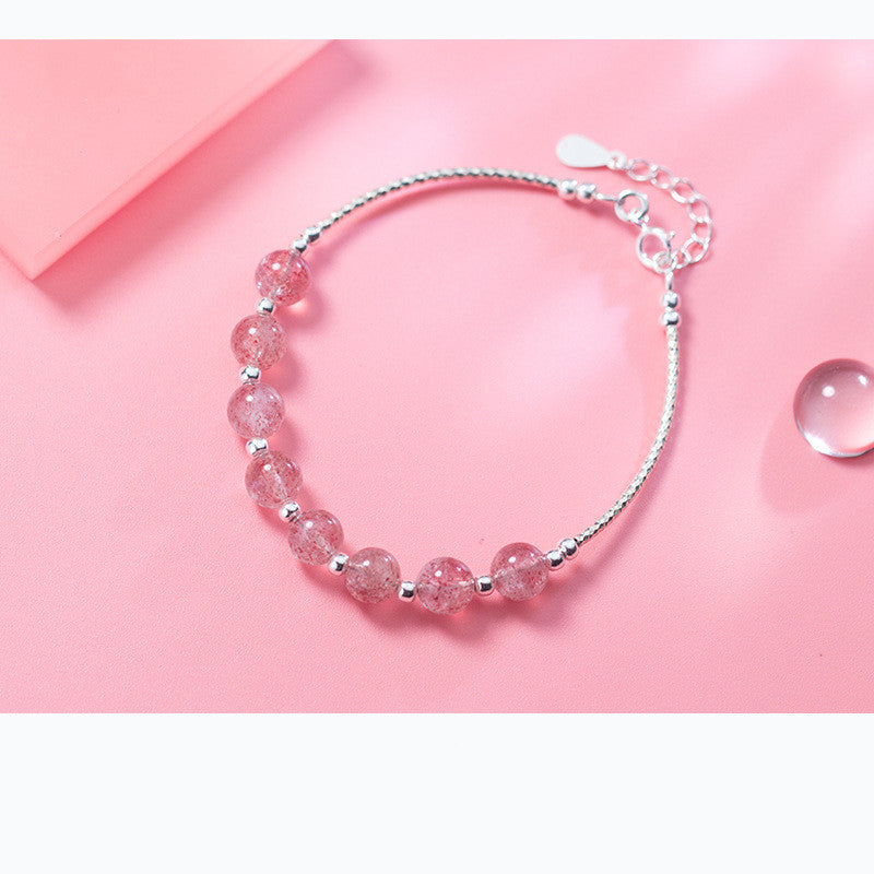 S925 Silver Bracelet Women Sweet Strawberry Crystal Bracelet