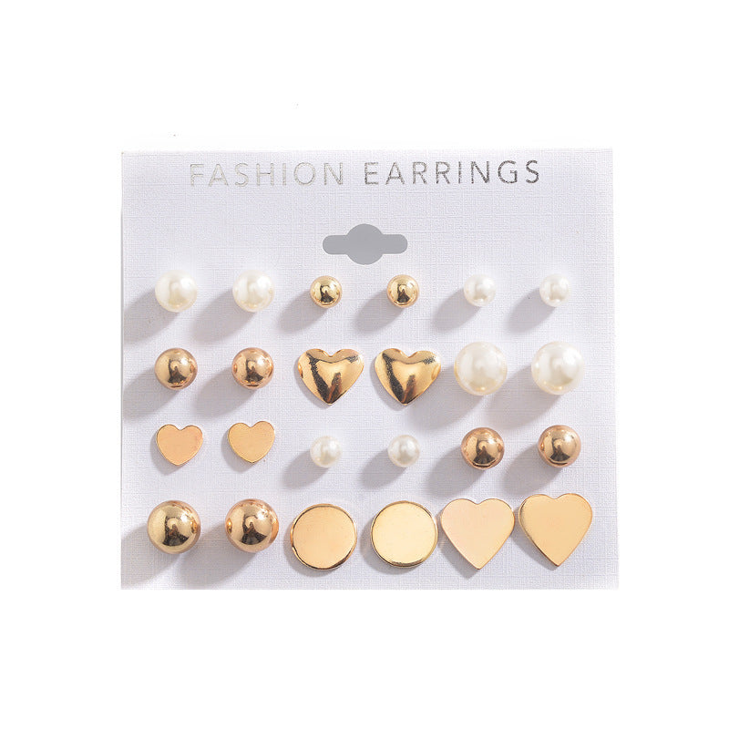 Simple Love Pearl Earrings Set Fashion Creative