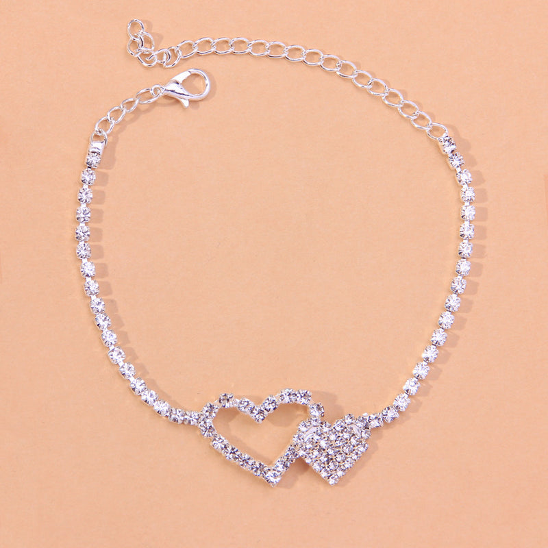 Personality Full Diamond Heart-shaped Anklet