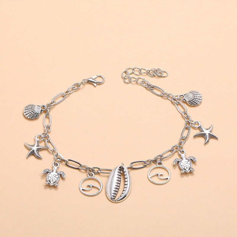 Beach Ocean Series Starfish Wave Shell Turtle Pendant Anklet