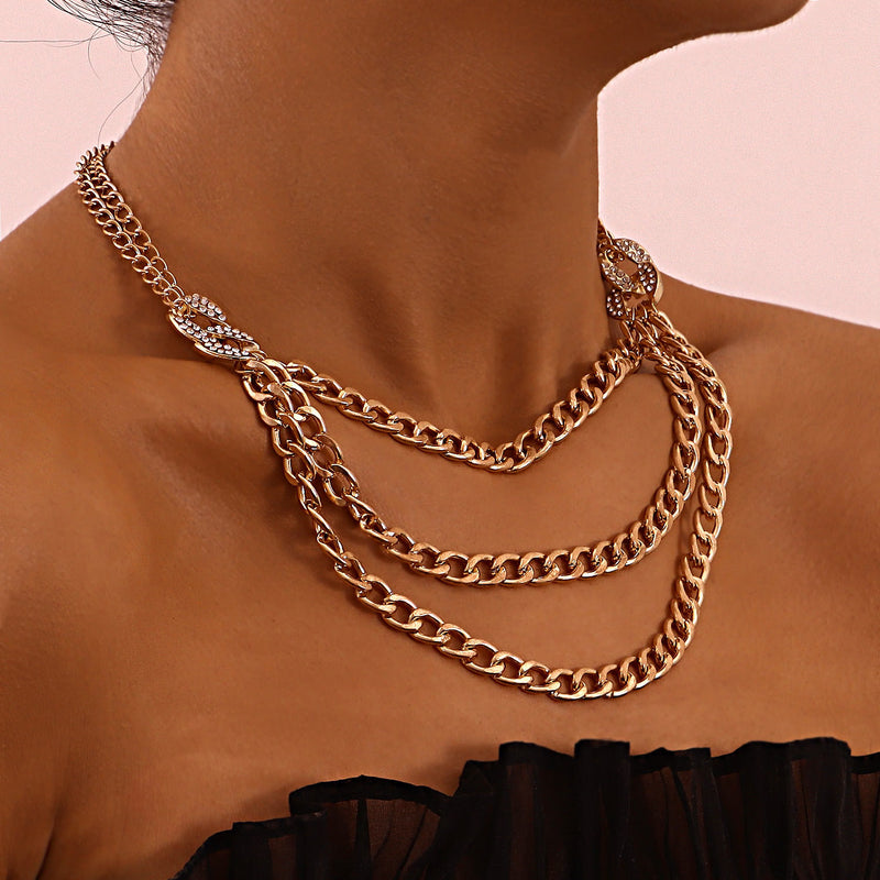 Multi-layered Cuban Exaggerated Thick Chain Necklace With Diamonds