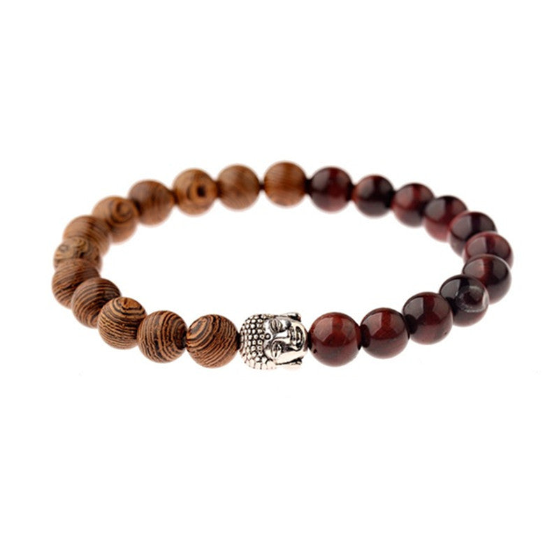 Yoga Chakra 8mm Braided Wooden Beads And White Pine Bracelet
