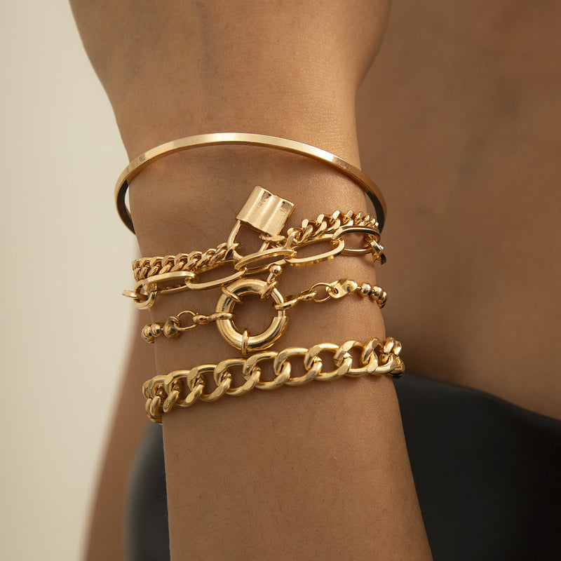 Mix And Match Multi-element Geometric Round Buckle Set Bracelet