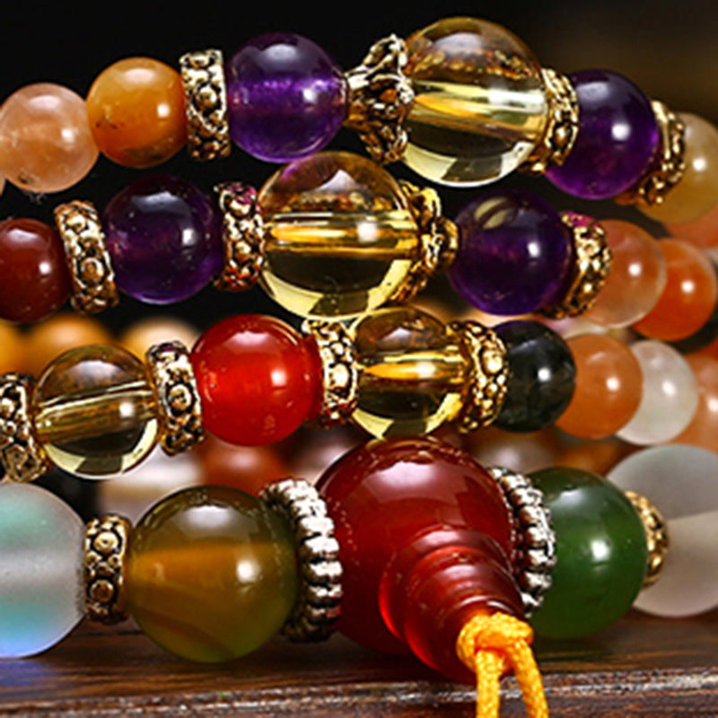 5MM Crystal Agate Fu Lu Shou Colorful Bead Bracelet