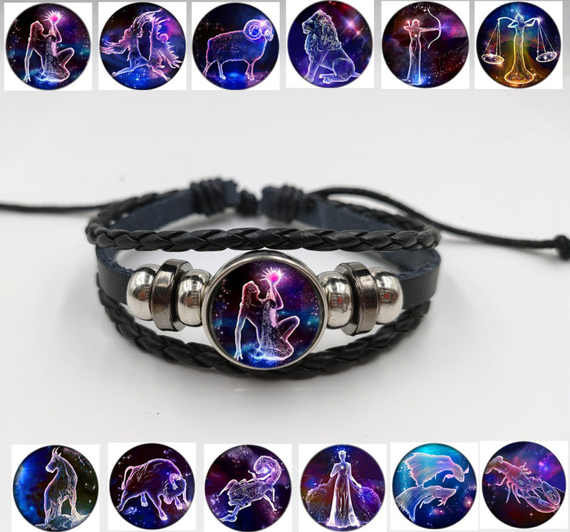 12 constellation multilayer woven leather bracelet