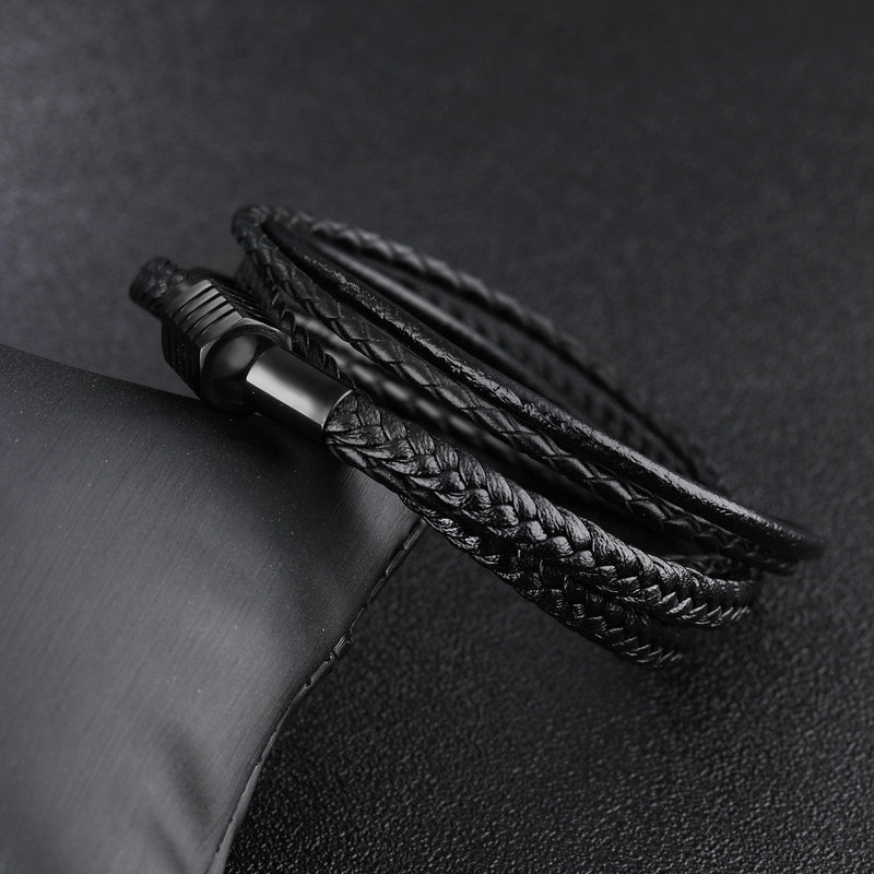 Hand-woven multi-layer men's leather bracelet Punk rock style simple leather bracelet bracelet
