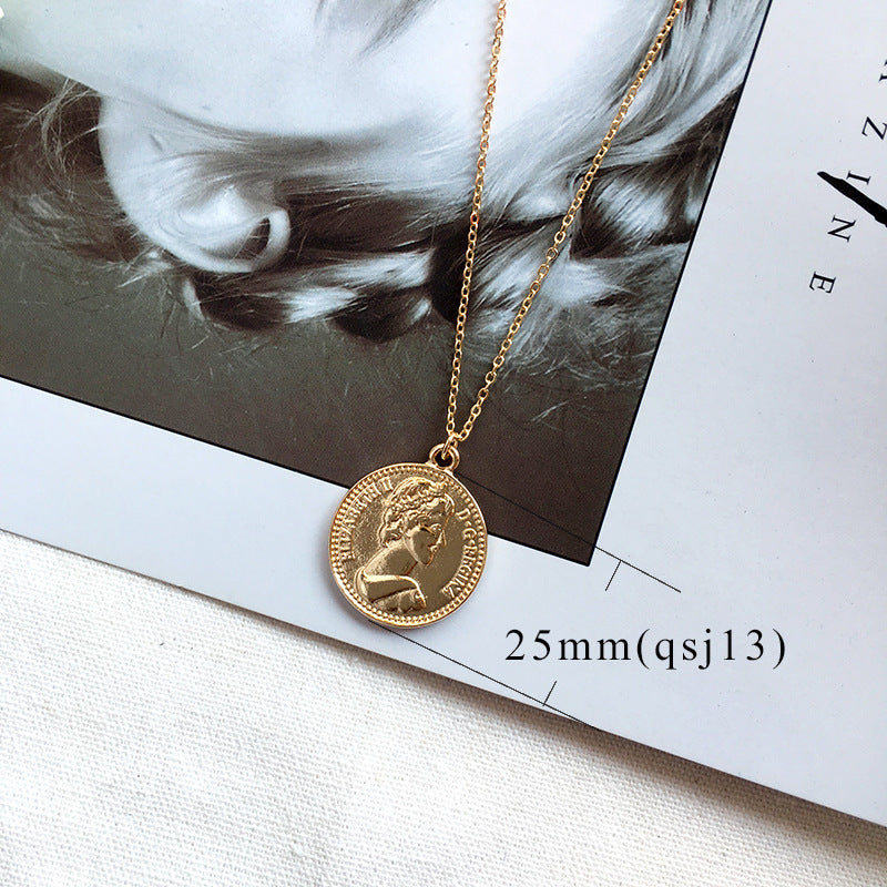 Simple Vintage Carved Coin Pendant Necklace