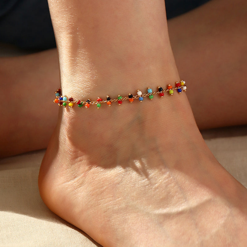 Bohemian Industry Ethnic Style Colored Rice Bead Anklet