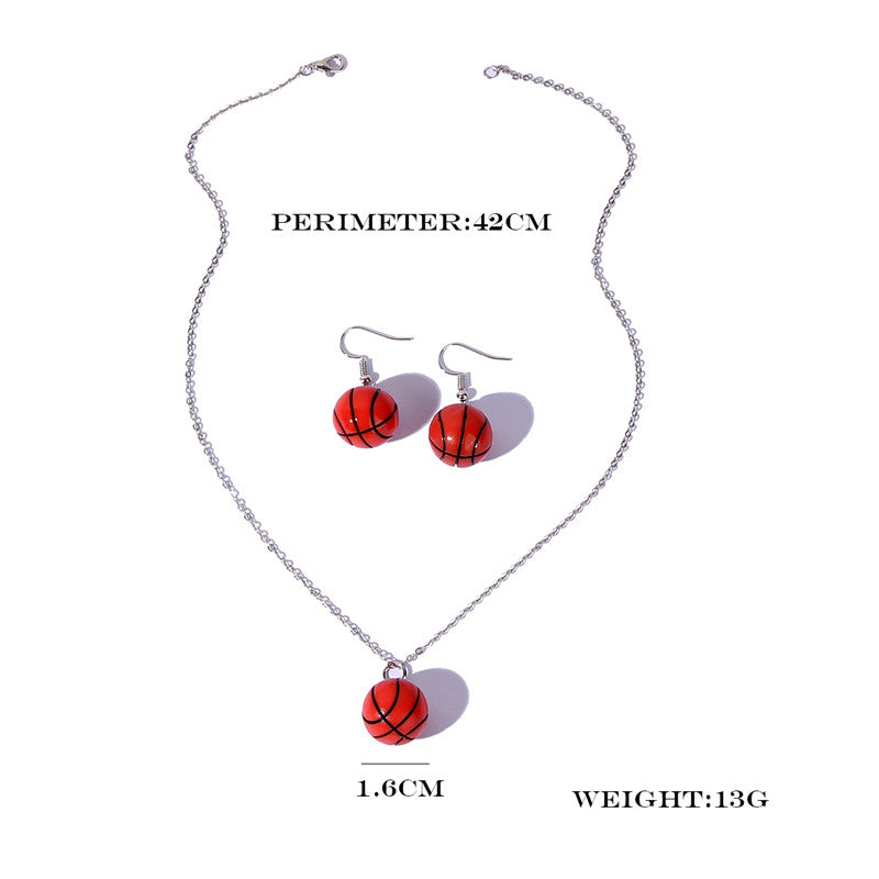 Personality Basketball Pendant Earrings Necklace Jewelry Set Women