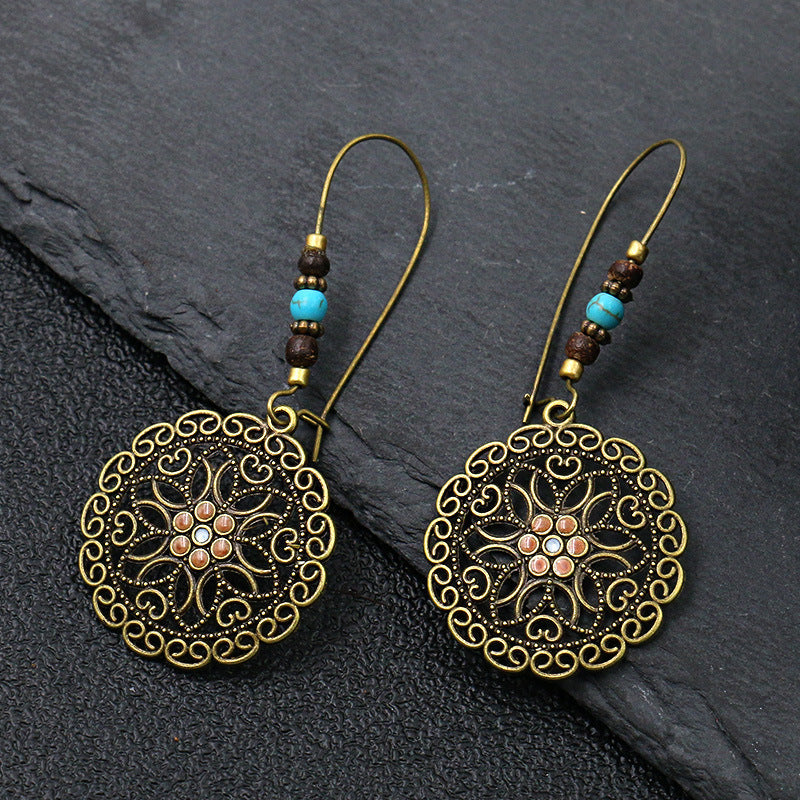 Vintage Tribal Ancient Bronze Dangle Earrings Bohemian Large Long Hollow Earrings