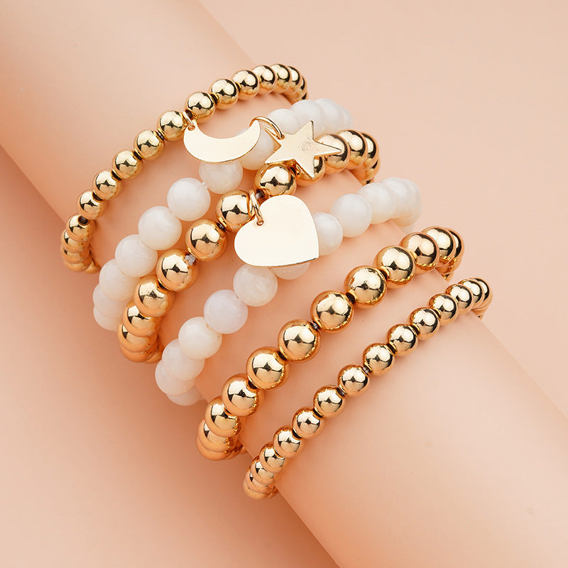 Gold Bead Star Love Moon White Bracelet