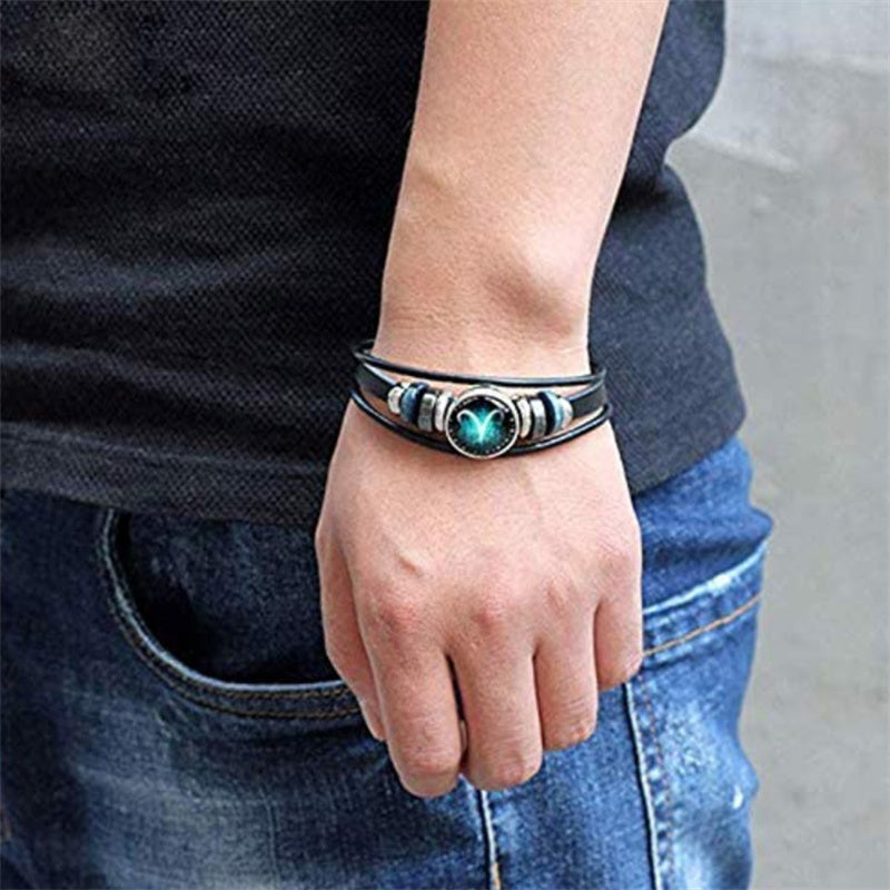 Men's Leather Personality Vintage Zodiac Bracelet