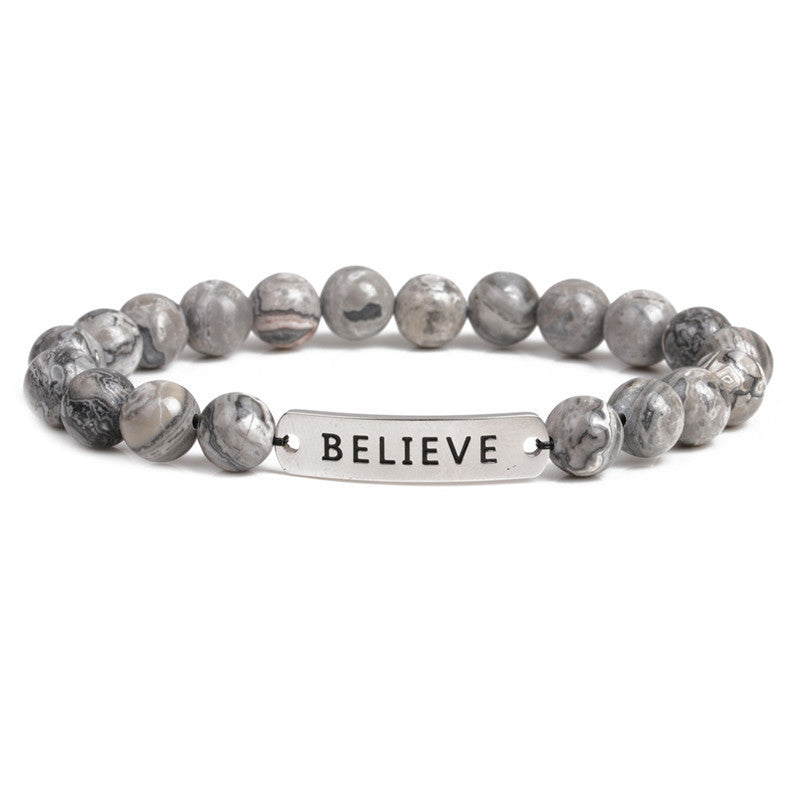 Volcanic stone believe letter bracelet bracelet