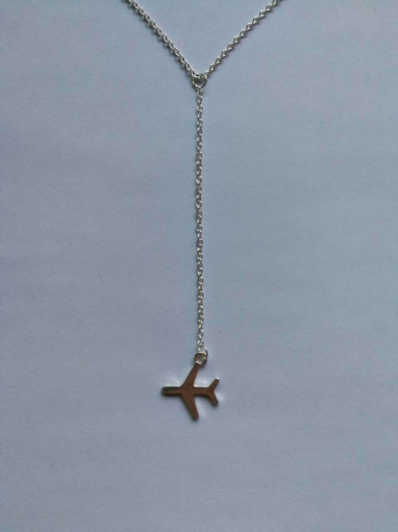 Women's long small airplane necklace