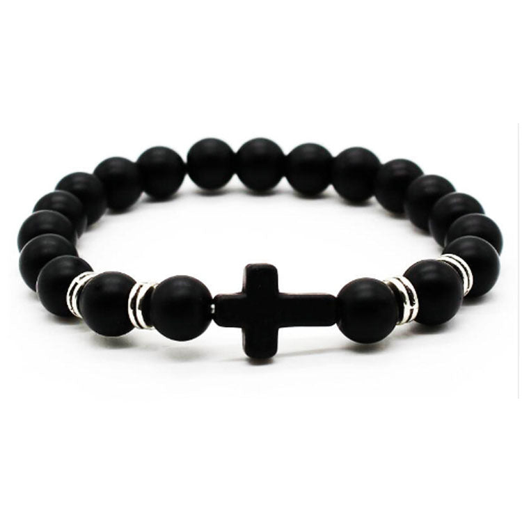 Cross Bracelet 8MM Men's Matte Volcanic Stone