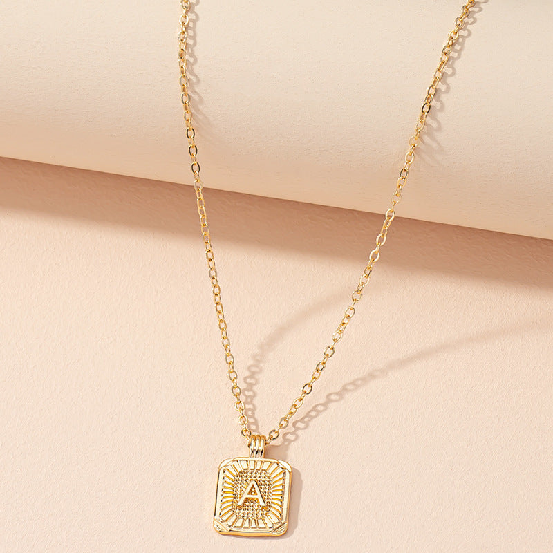 Japanese And Korean Ins Style Simple Square Brand 26 English Alphabet Necklace