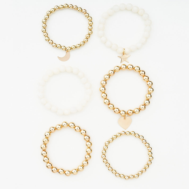 Gold Bead Star Love Moon White Bracelet