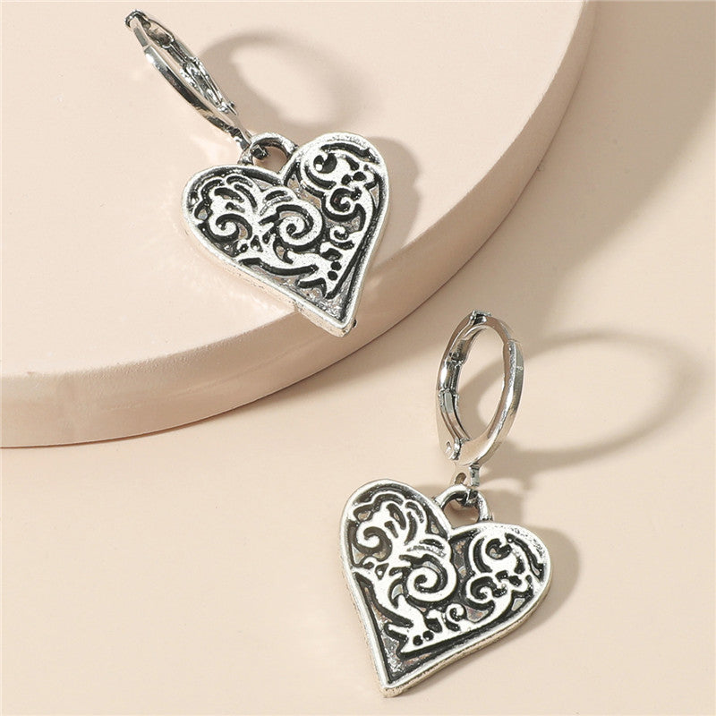 Metal Hollow Peach Heart Pendant 2-piece Set