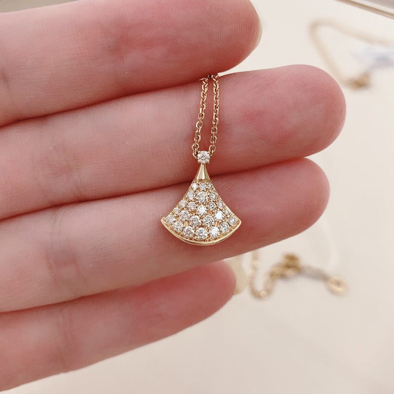 Korean Fan Necklace Diamond Clavicle Necklace Full Rhinestone Small Skirt Fan Shape Pendant Necklace