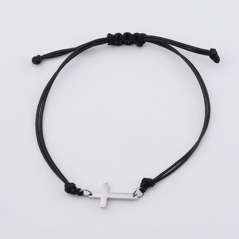 Braided Christmas Collection Stainless Steel Mirror Cross Bracelet