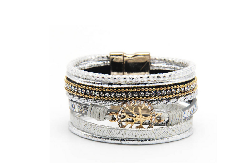 Explosion models Europe and America leather rope bracelets Hollow life tree ladies magnetic buckle jewelry