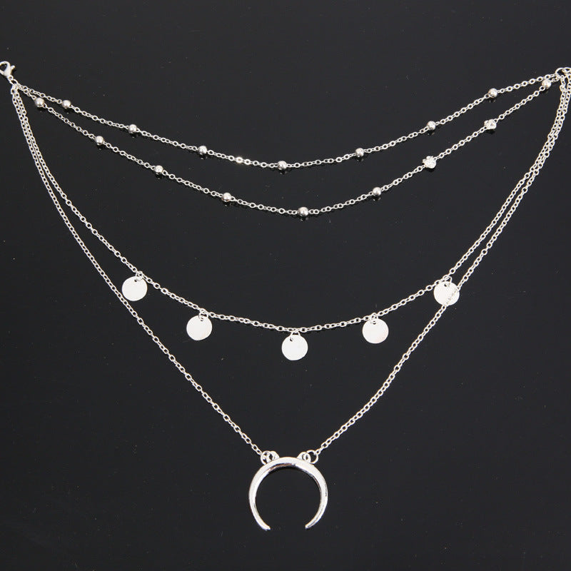 European Bead Multilayer Moon Pendant Winter Sweater Chain Alloy Jewelry OEM Wholesale A Generation