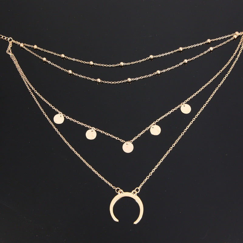 European Bead Multilayer Moon Pendant Winter Sweater Chain Alloy Jewelry OEM Wholesale A Generation