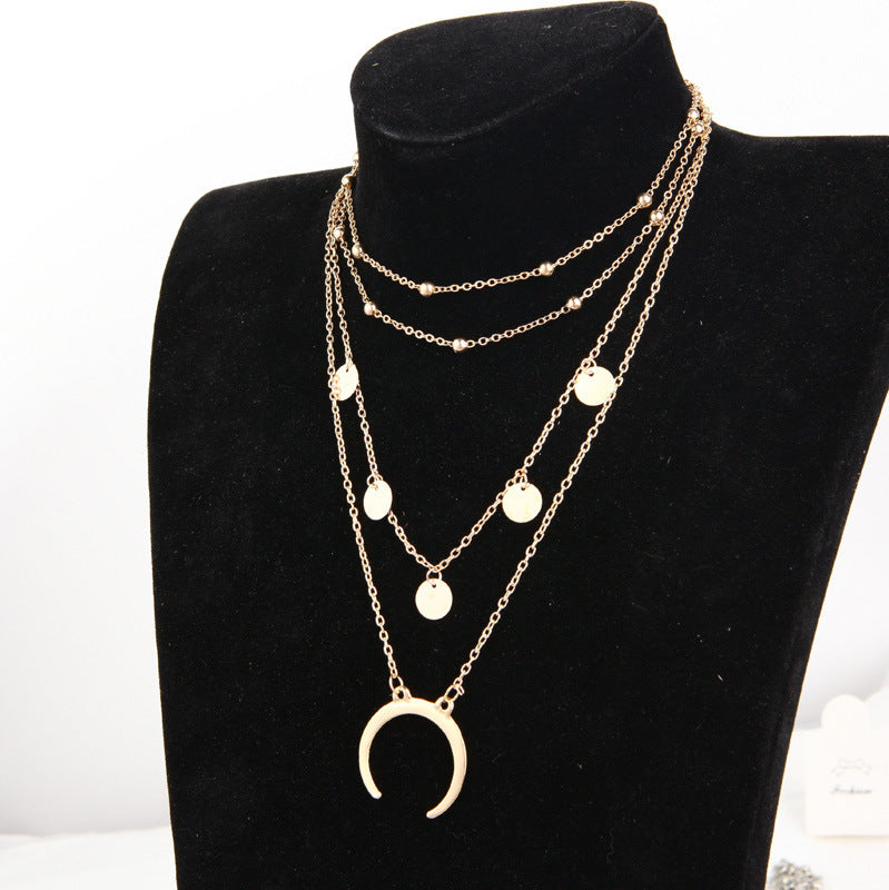 European Bead Multilayer Moon Pendant Winter Sweater Chain Alloy Jewelry OEM Wholesale A Generation