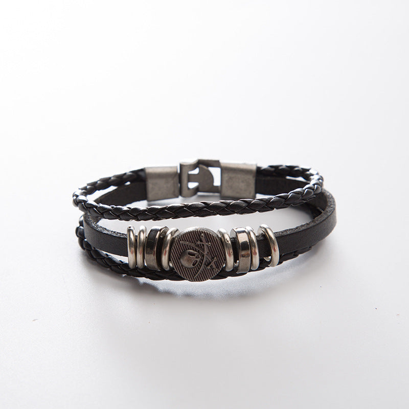 Punk Style,  Anchor Hand-Woven Leather Bracelet For Men