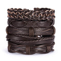 Men's Cross Braided Leather Adjustable Set Bracelet