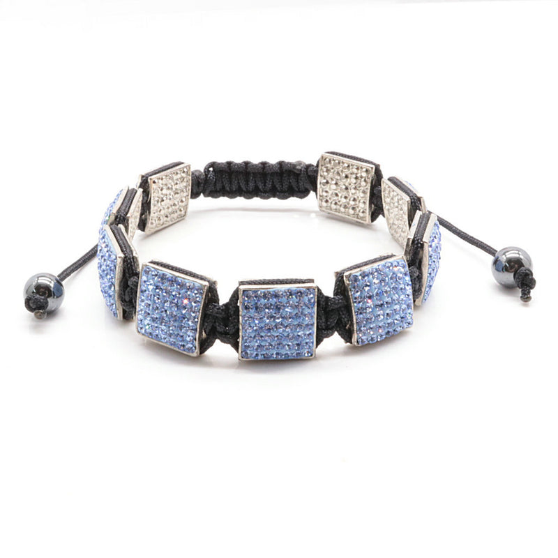 Exotic Braided Blue Square Diamond Bangle Tassel Bracelet