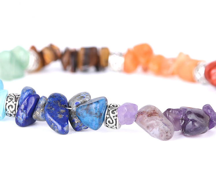 7 Chakra Gravel Balance and Healing Jewelry Bracelet with Extension Chain