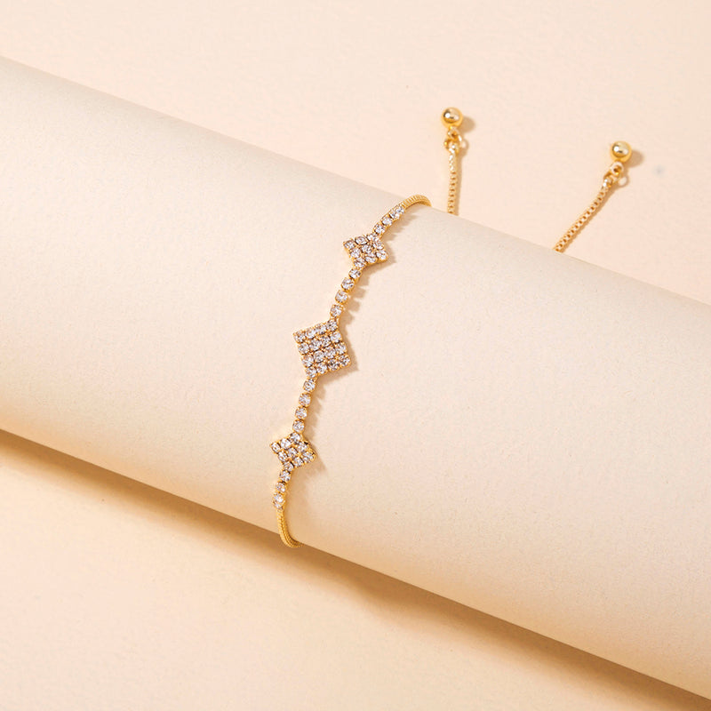 Brass Gold Plated Square Micropaved Zircon Pendant Shrink Brass Bead Bracelet