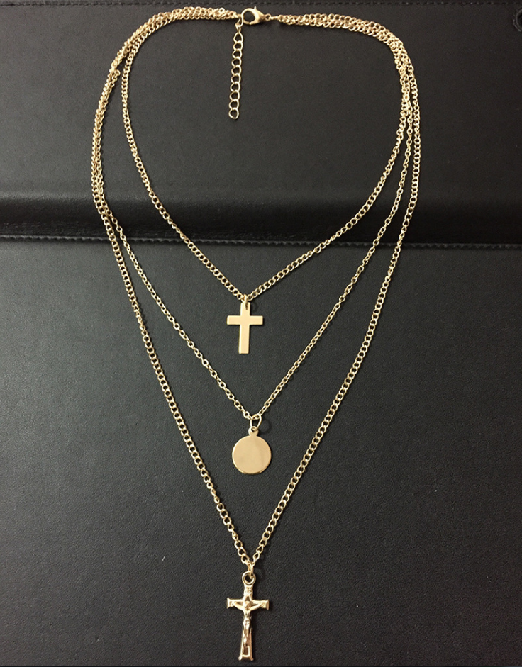 Multilayer Cross Disc Pendant Necklace