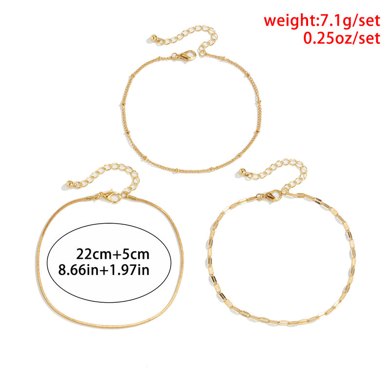 Hip-hop Style Metal Copper And Iron Thin Chain Set Anklet